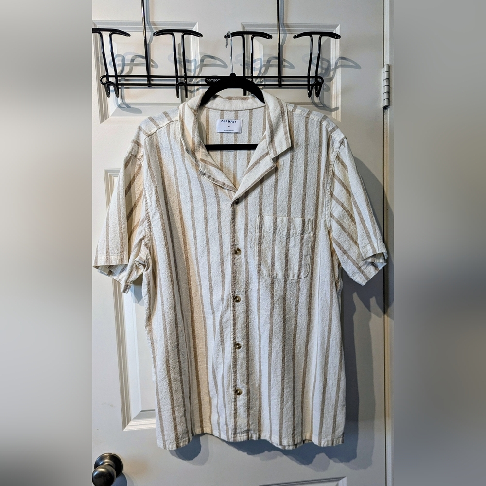Old Navy Men's Casual Beige Striped Shirt